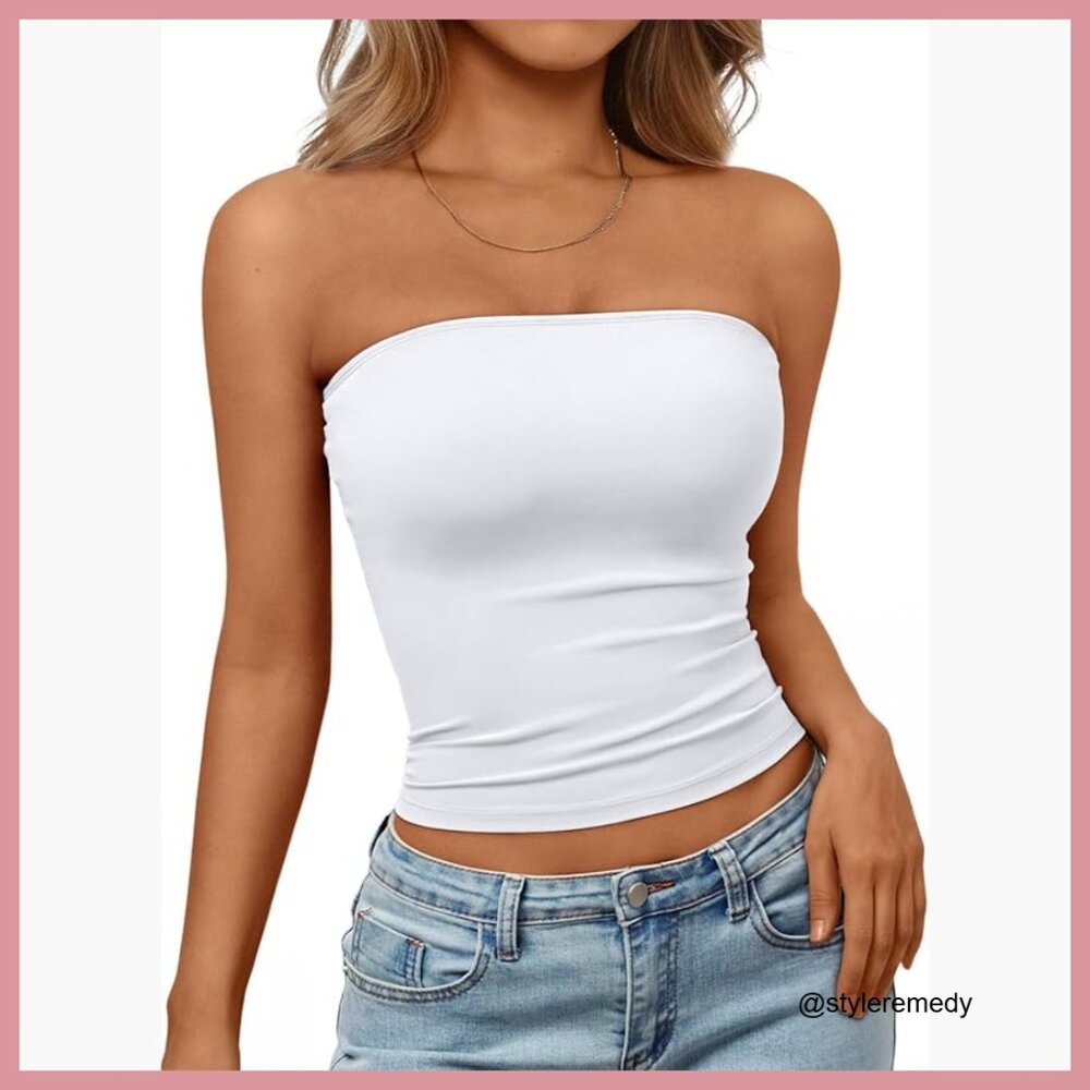 Strapless Bandeau Crop Top, 88% Polyester 12% Spandex, OEKO-TEX Certified